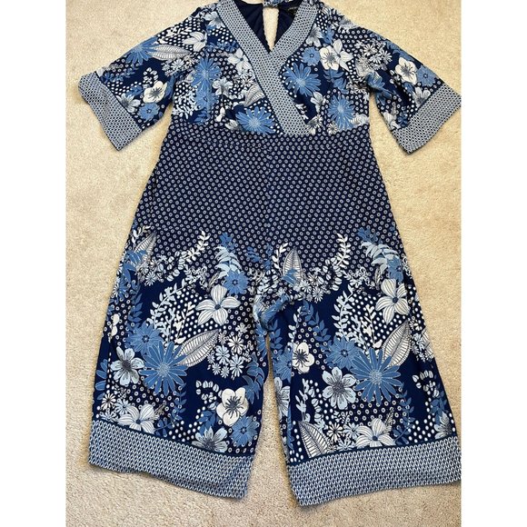 Lane Bryant Pants - Lane Bryant Jumpsuit Womens 22 Blue White Floral Cropped